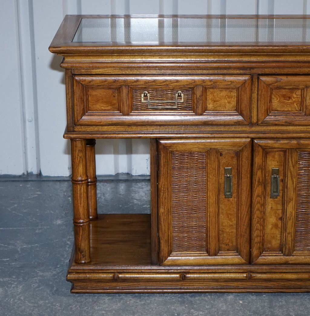 VINTAGE AMERICAN FAUX BAMBOO STYLE CONSOLE TABLE SMALL SIDEBOARD BY BURLINGTON