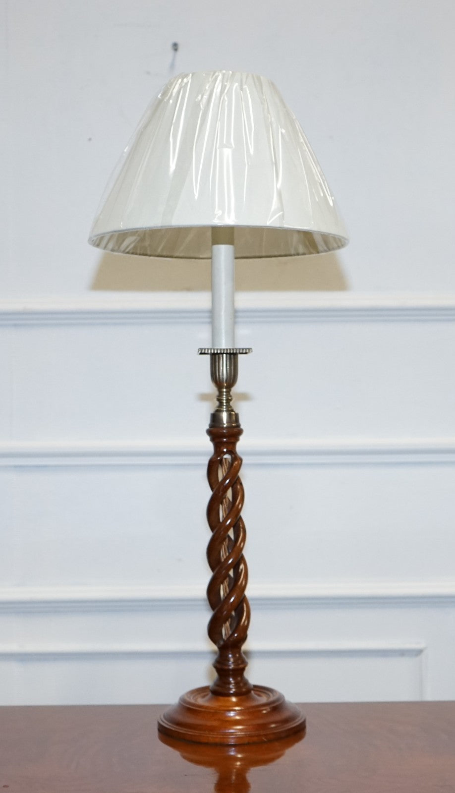 ANTIQUE PAIR OF ENGLISH OPEN BARLEY TWIST CONVERTED CANDLESTICKS TO  TABLE LAMPS