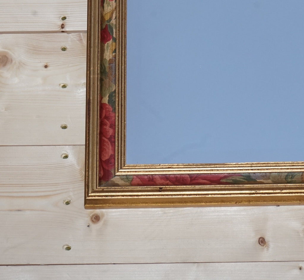 LOVELY VINTAGE GOLD BEVELLED MIRROR WITH FLORAL DETAILING ON THE FRAME