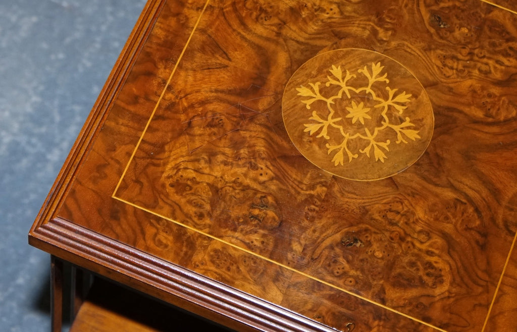 VINTAGE BURR WALNUT TOP REVOLVING BOOKCASE RAISED ON CASTORS