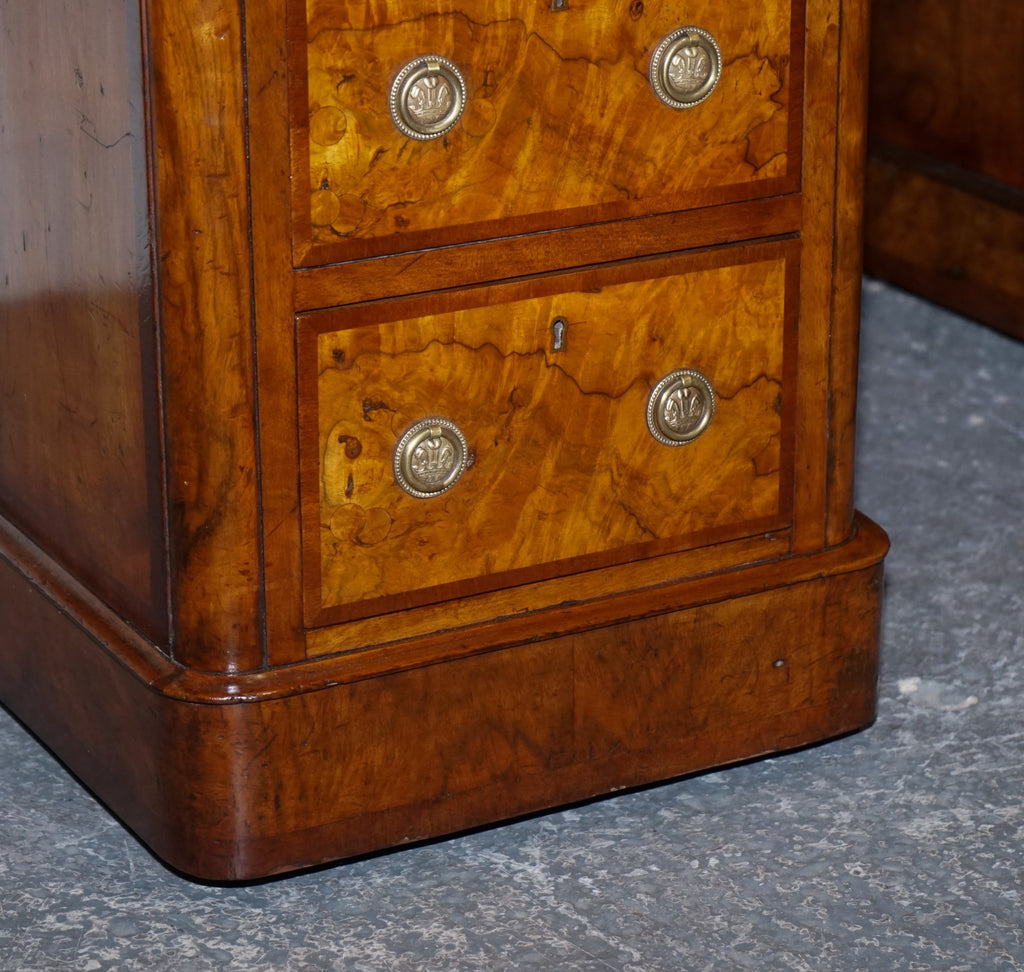 IMPORTANT ROYAL DRUCE & CO LONDON 1840's RESTORED BURR WALNUT TWIN PEDESTAL DESK