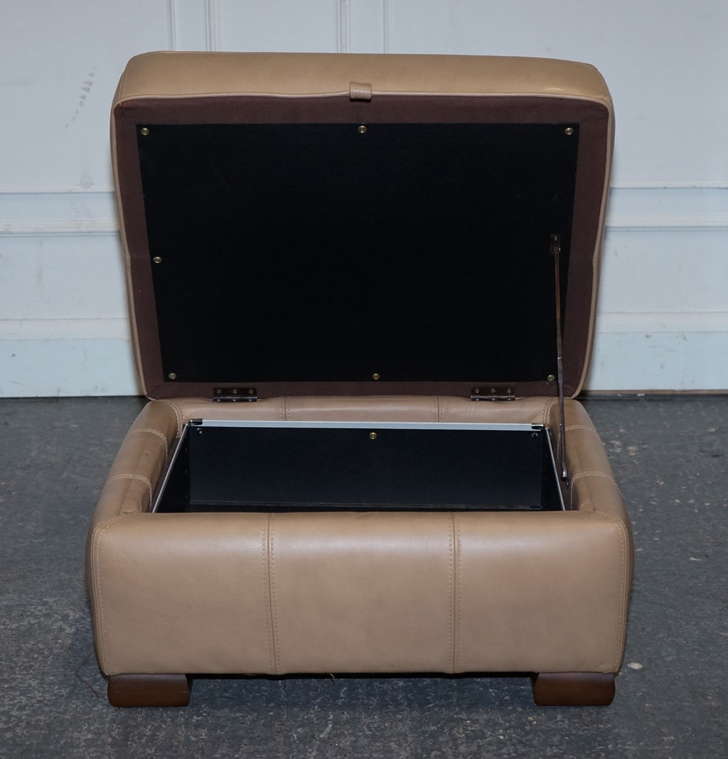 FINE LATTE BROWN LEATHER OTTOMAN FOOTSTOOL WITH STORAGE BY MULTIYORK ENGLAND