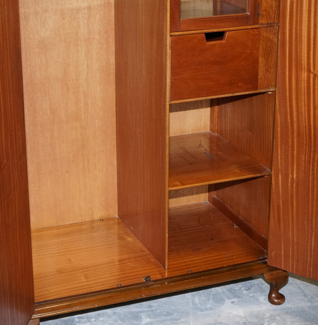 ART DECO 1920'S QUEEN ANNE ENGLiSH  BURR WALNUT TWO DOOR WARDROBE
