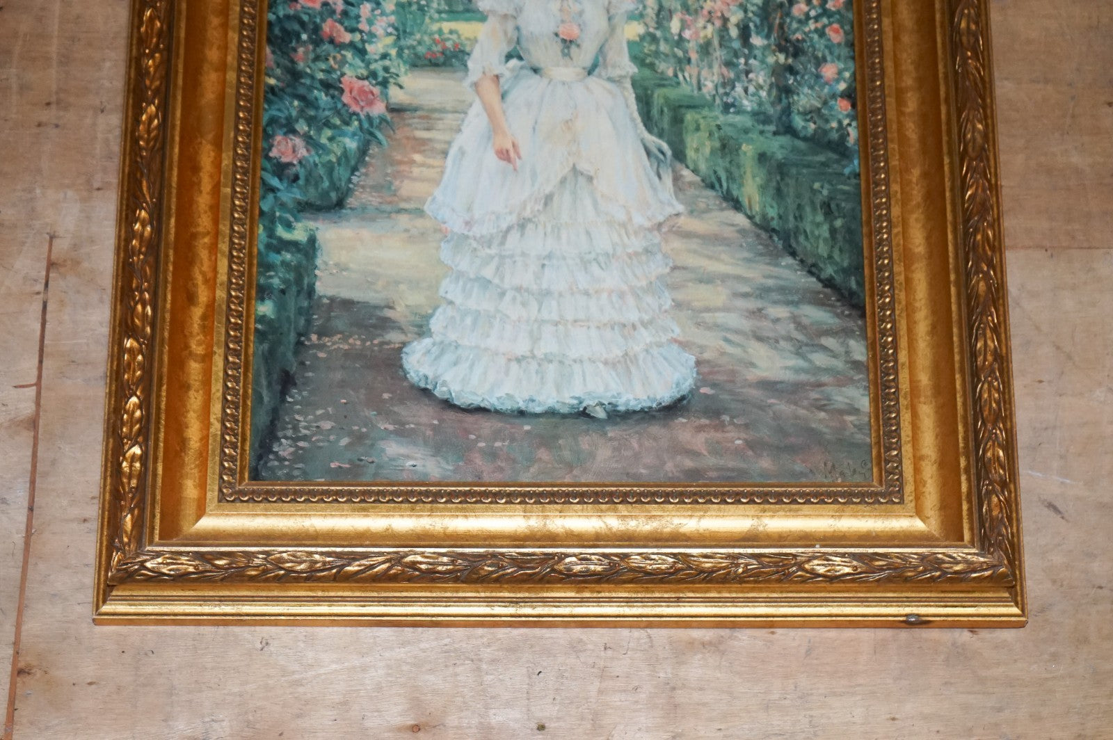 VINTAGE OIL PAINTING ''ENGLISH ROSE'' BY ALAN MALEY GILTED FRAME 80 X 65 CM