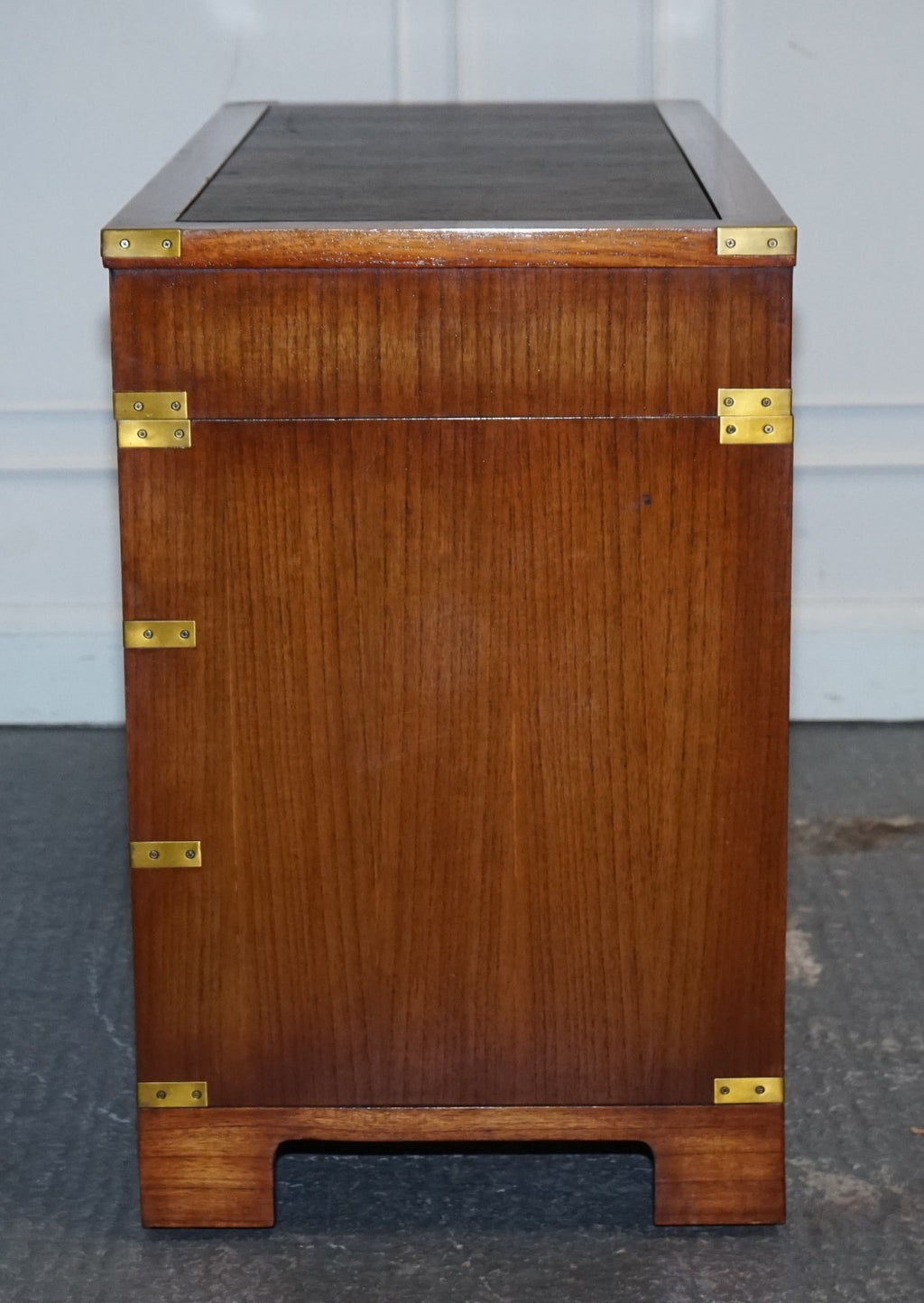 VINTAGE MILITARY CAMPAIGN TWIN PEDESTAL DESK WITH BRASS FITTINGS