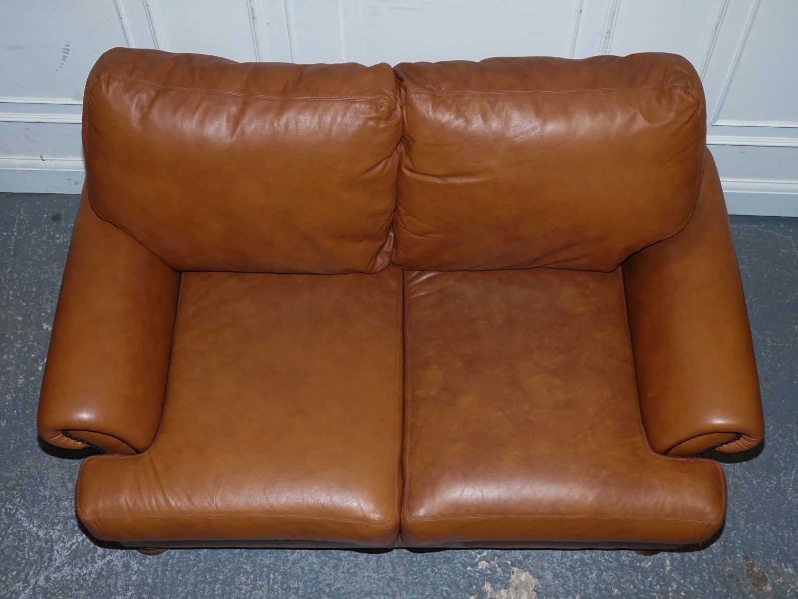 VINTAGE TETRAD CORDOBA TWO SEATER TAN LEATHER SOFA RETAILED BY JOHN LEWIS