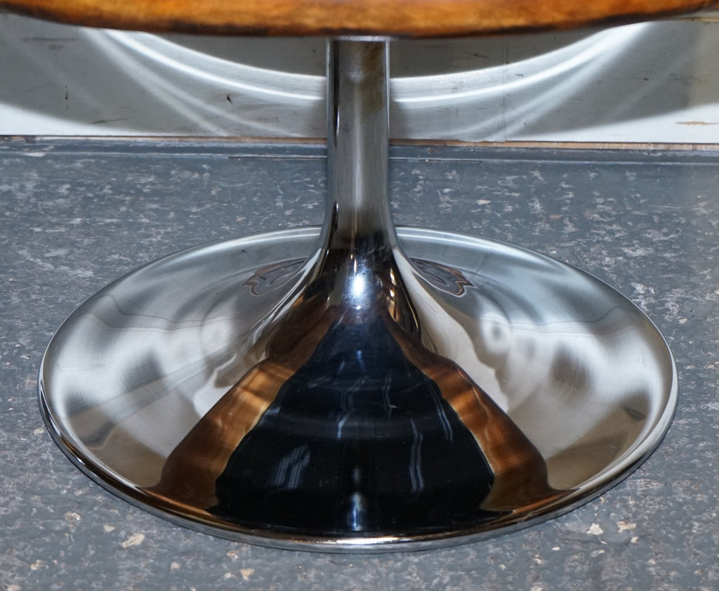 SET OF FOUR RESTORED HAND DYED LEATHER LARGO JOHANSON DESIGN SWIVEL ARMCHAIRS