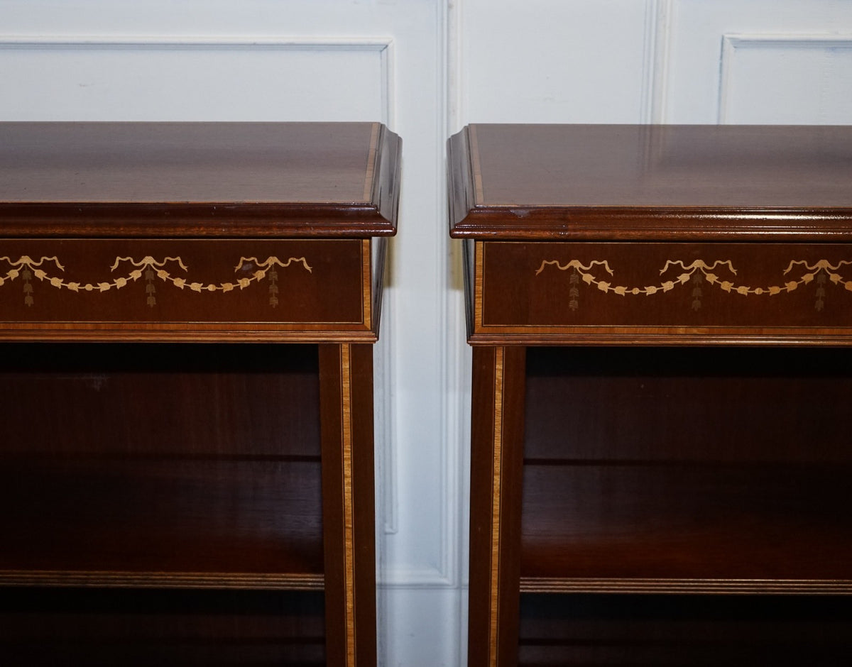 PAIR VINTAGE EDWARDIAN STYLE SHERATON DWARF OPEN BOOKCASE ADJUSTABLE SHELVES