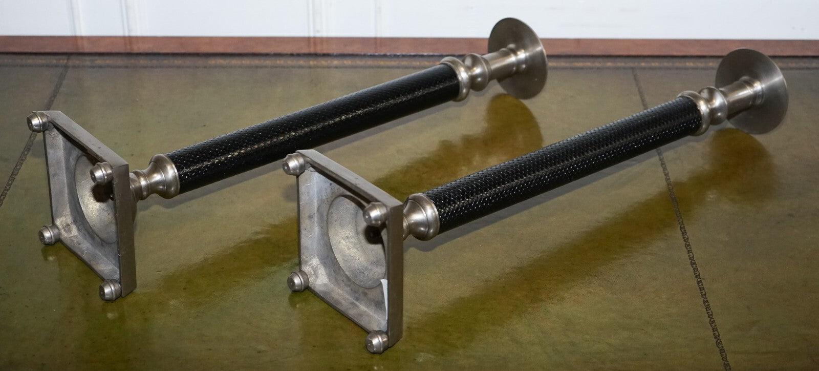 PAIR OF SILVER STAINLESS STEEL & BLACK RALPH LAUREN STYLE CANDLEHOLDERS