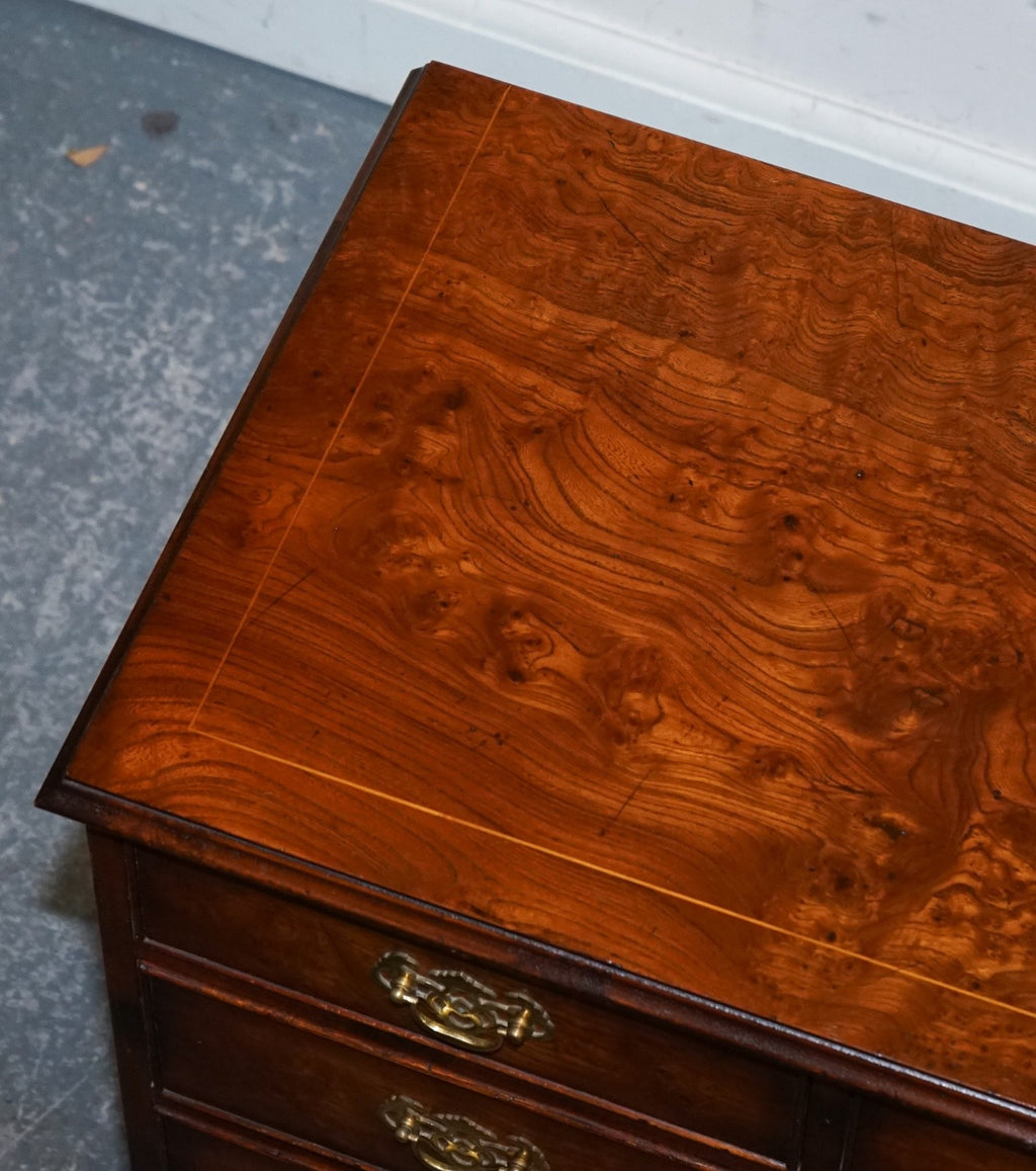ELEGANT VINTAGE BURL ELM ALL OVER CHEST OF DRAWERS COMMODE BRASS HANDLES