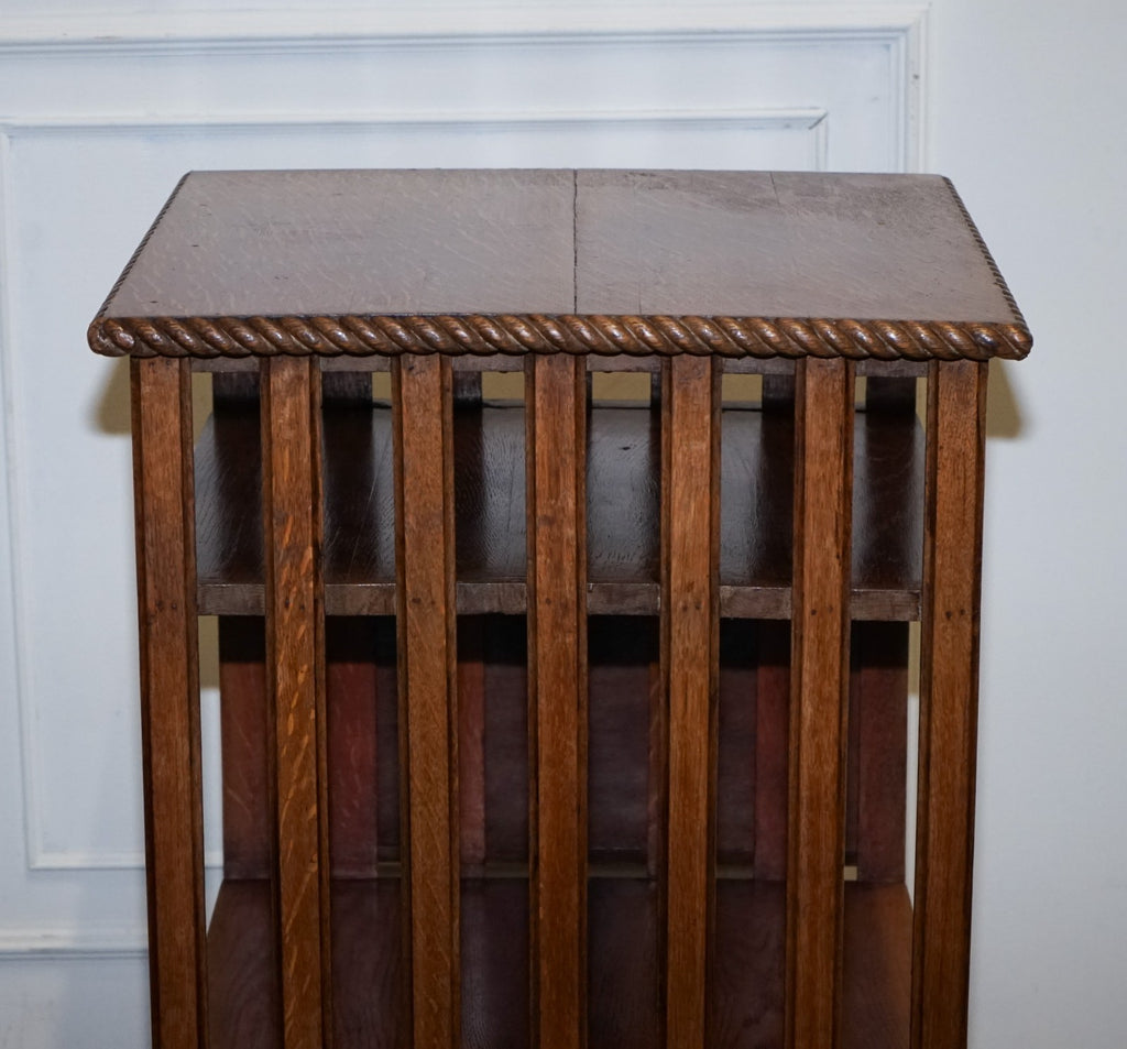 ANTIQUE SUBSTANTIAL OAK REVOLVING BOOKCASE WITH FOLDING READING STAND