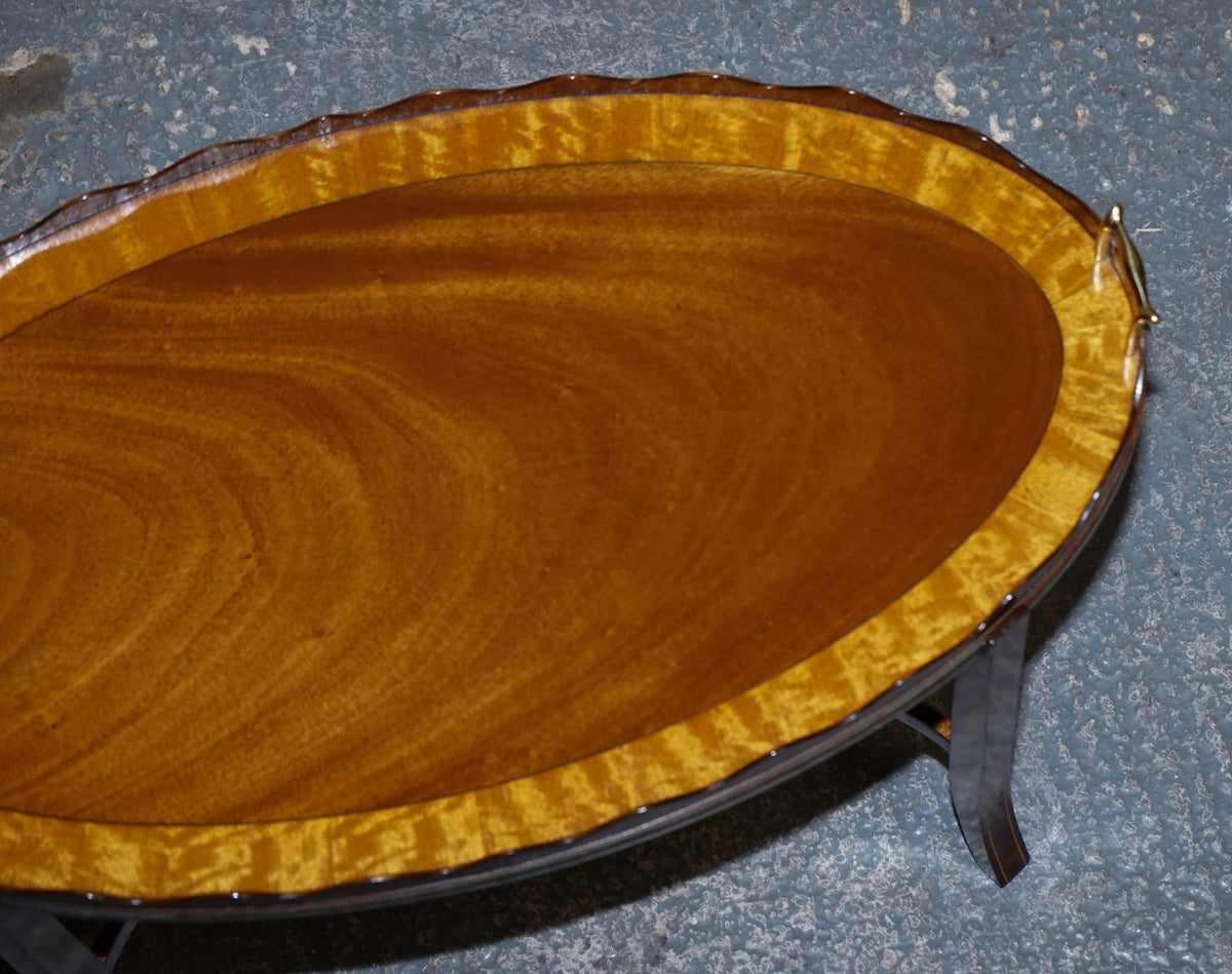ANTIQUE RESTORED GEORGE III OVL SERVING TRAY AND TABLE WITH  SCALLOPED GALLERY
