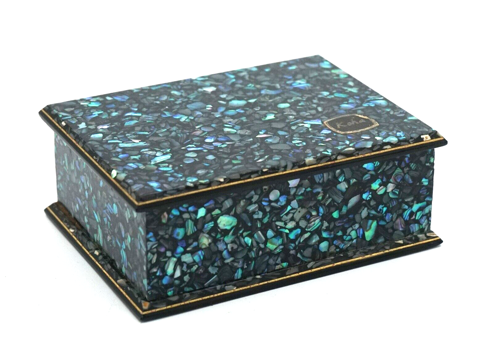 VINTAGE GENUINE PAUA SHELL ABALONE TRINKET JEWELERY STORAGE BOX FROM NEW ZEALAND