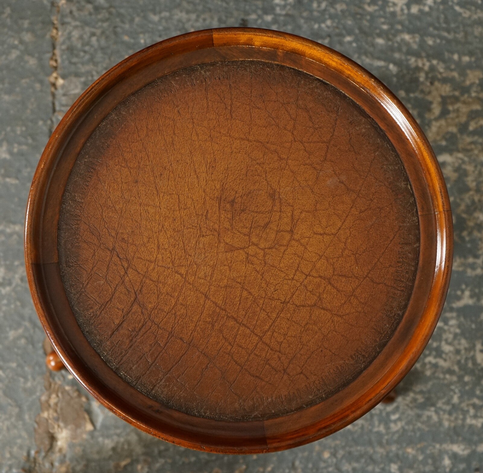 VINTAGE THEODORE ALEXANDER BROWN LEATHER TOP SIDE END WINE TABLE