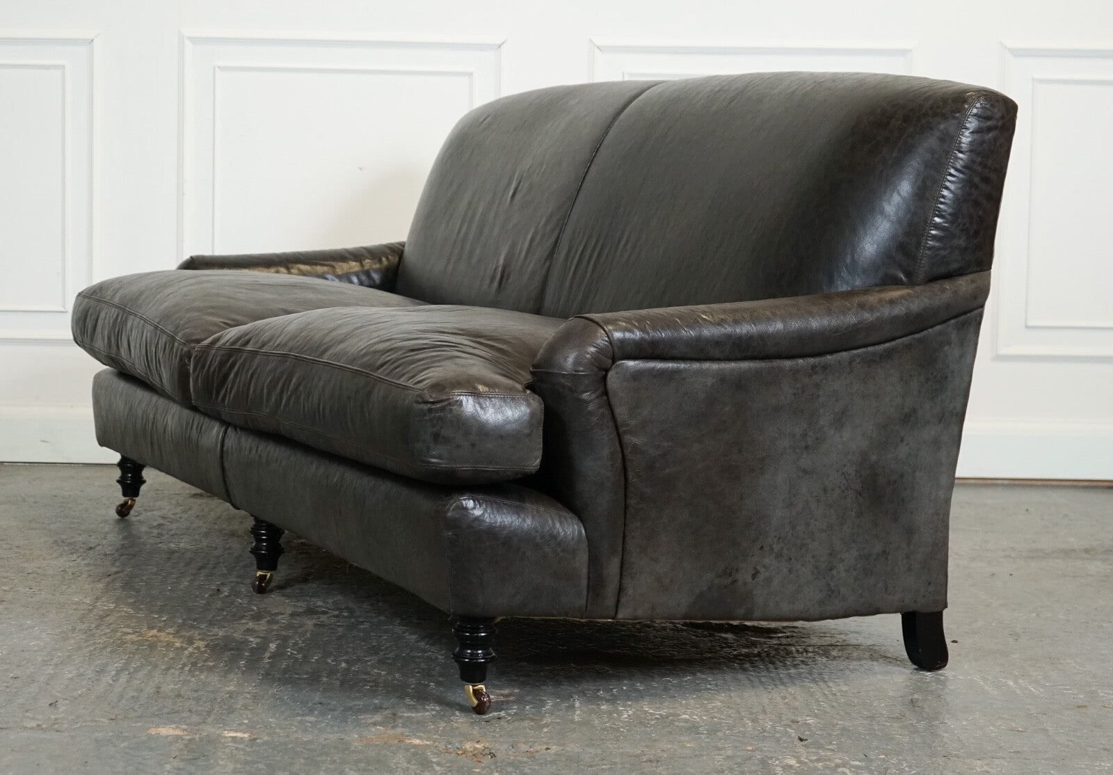 EXQUISITE HOWARD STYLE HERITAGE GREY LEATHER SOFA (1/2) J1