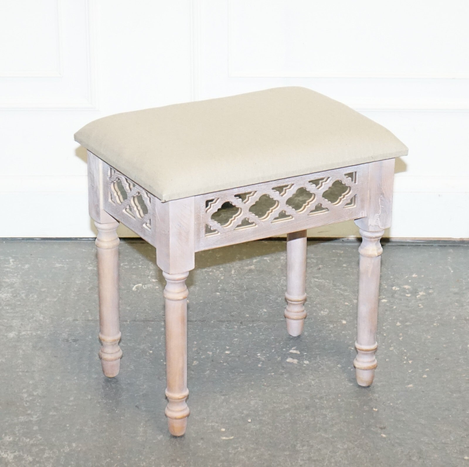 PAINTED MIRRORED PINK VANITY STOOL WiTH CREAM FABRIC DRESSING TABLE AVAILABLE