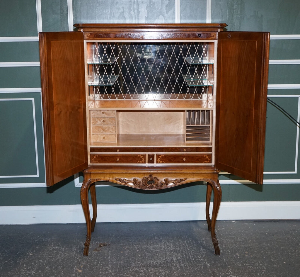 GORGEOUS FRENCH WALNUT PARQUETRY DRINKS COCKTAIL BAR CABINET CUPBOARD
