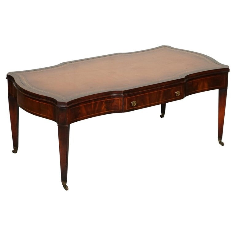 VINTAGE HEIRLOOM WEIMAN BROWN LEATHER TOP COFFEE TABLE