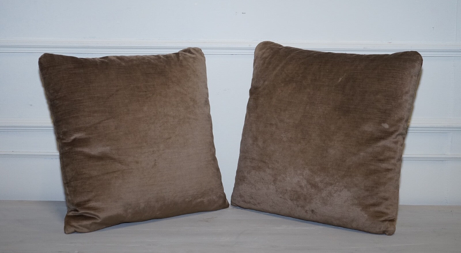 LOVELY VINTAGE PAIR OF BROWN FEATHER FILLED SCATTER CUSHIONS