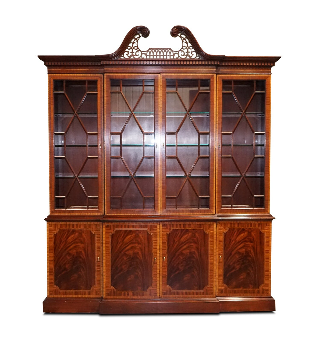 LARGE GEORGIAN STYLE MAHOGANY BREAKFRONT BOOKCASE COUNCILL FURNITURE