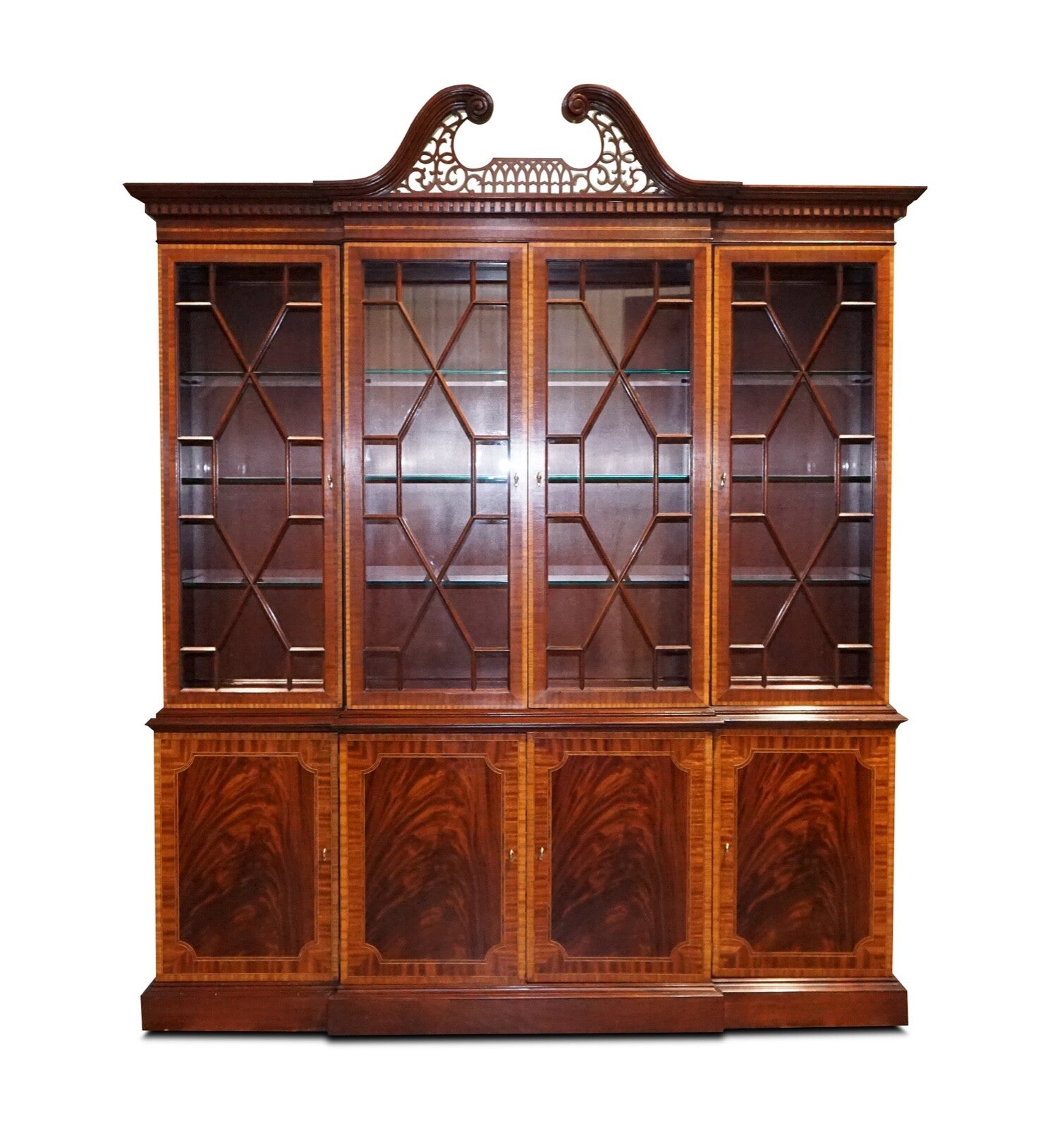 LARGE GEORGIAN STYLE MAHOGANY BREAKFRONT BOOKCASE COUNCILL FURNITURE