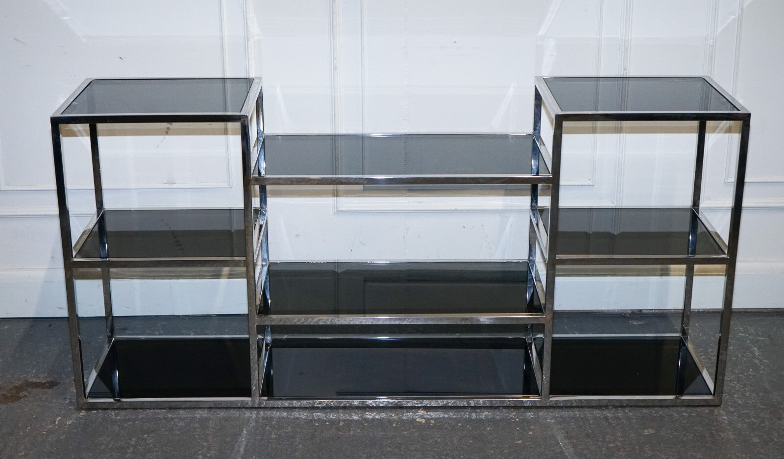SHOWROOM CASA PADRINO SMOKED GLASS POLiSHED STAINLESS STEEL CONSOLE TABLE
