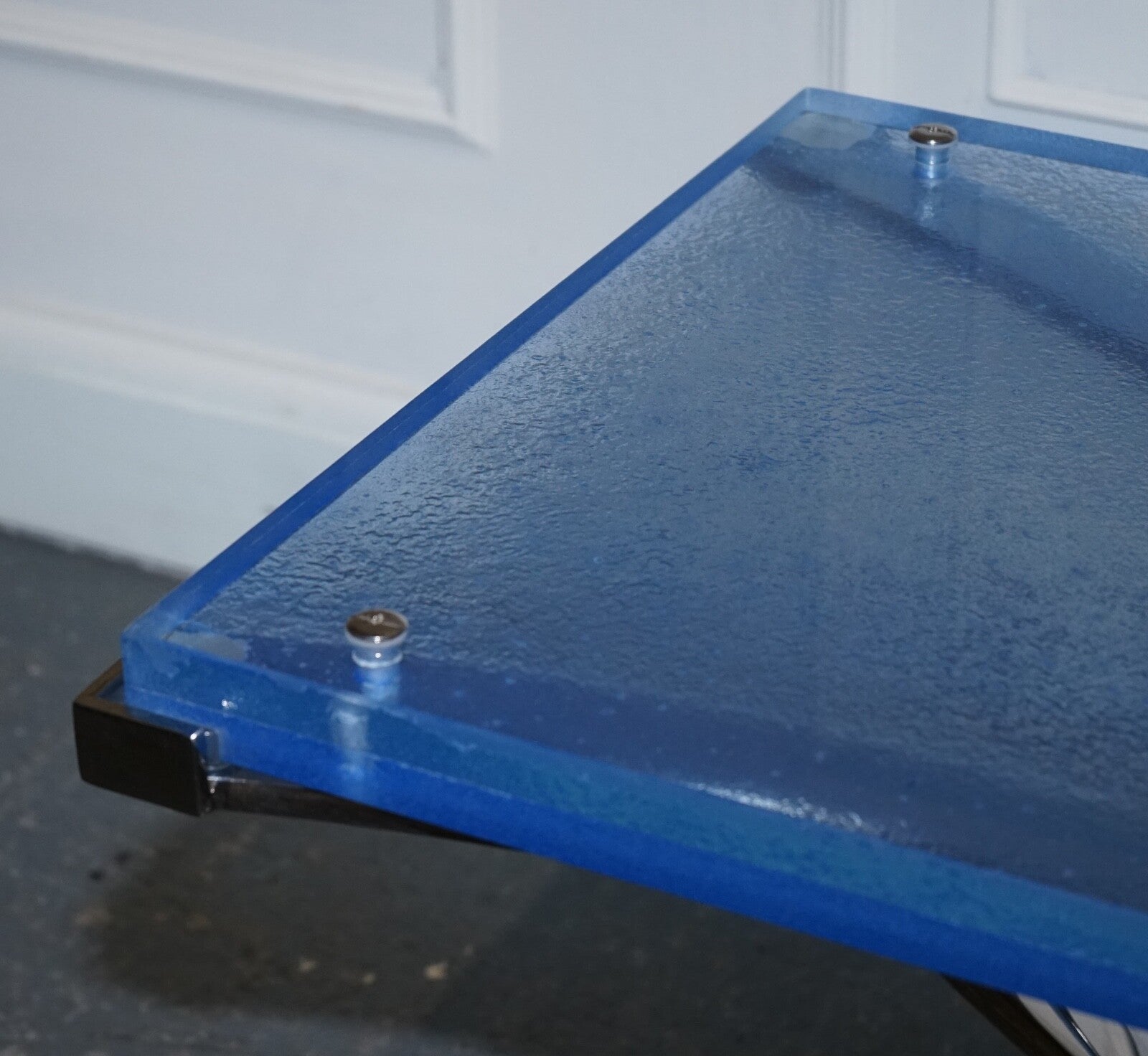 RARE CUSTOM HAND MADE GLASS MARINE GRADE STAINLESS STEEL COFFEE TABLE BY SOLIART