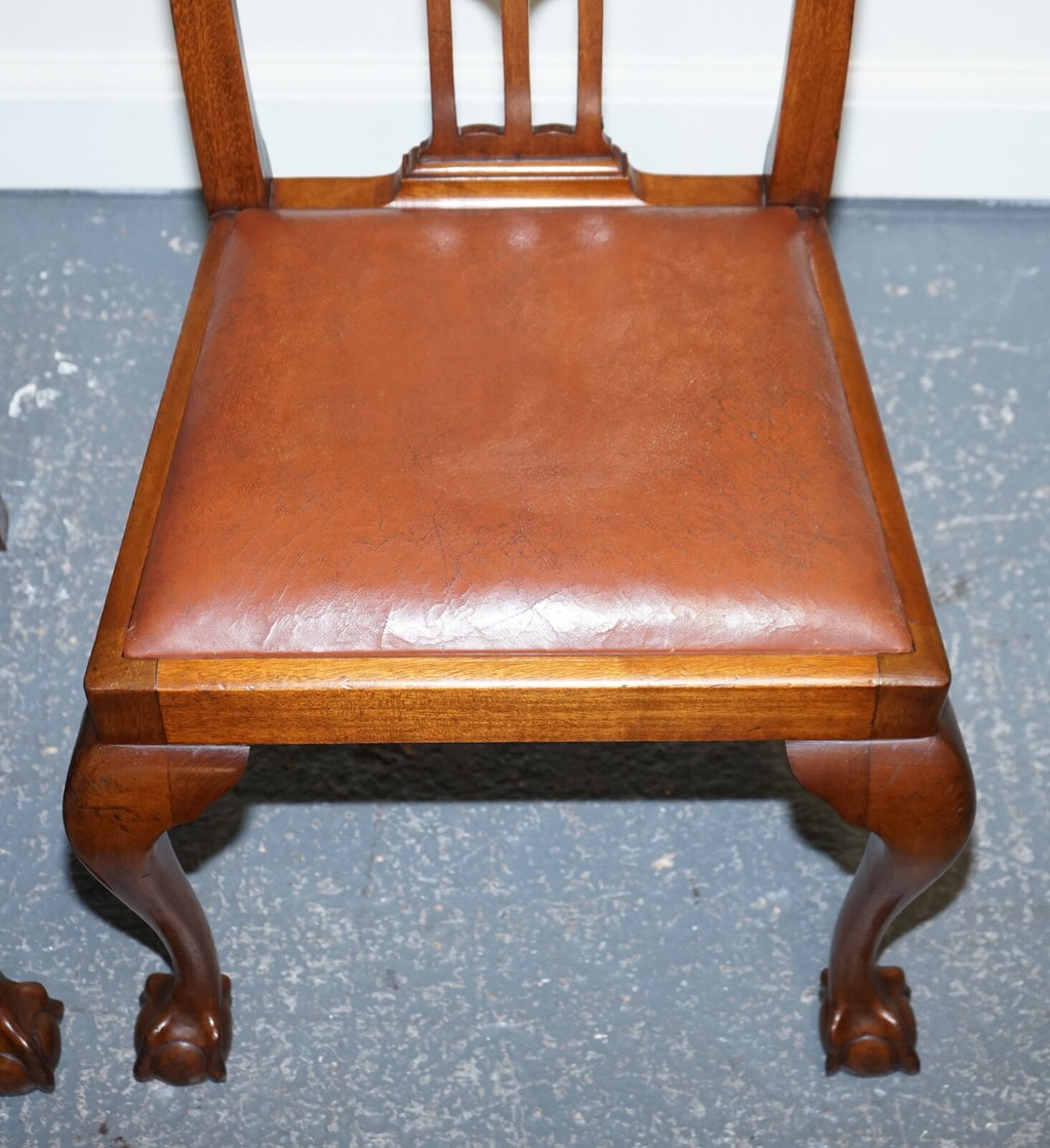 CHIPPENDALE STYLE 5 DINING CHAIRS WITH LEATHER SEATS PERFECT FOR ROUND TABLE