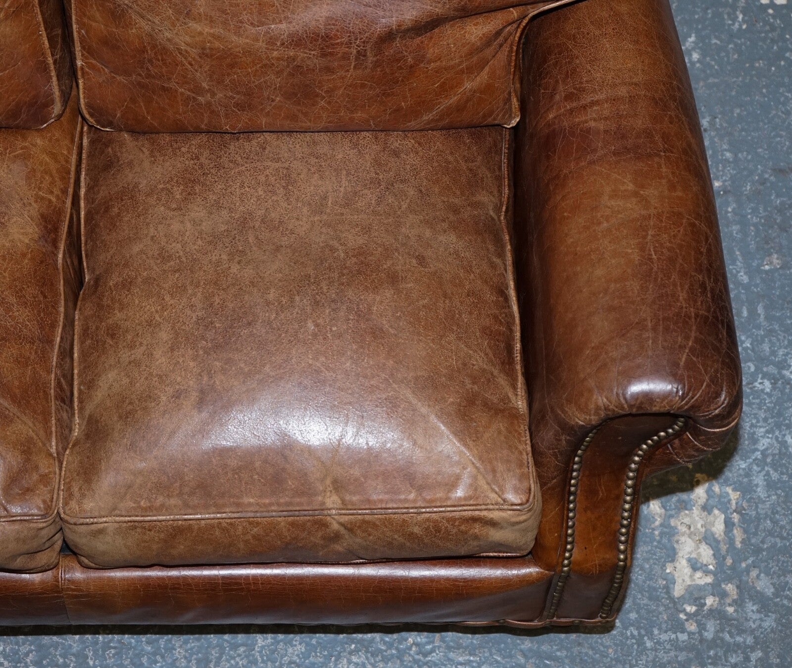 VINTAGE HALO TIMOTHY OULTON BALMORAL TWO SEATER BROWN HERITAGE LEATHER SOFA