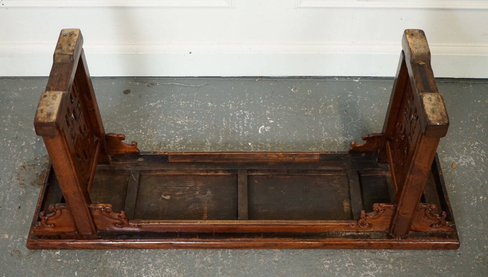 LATE 19TH CENTURY CHINESE ALTAR TABLE BENCH ELM WOOD J1