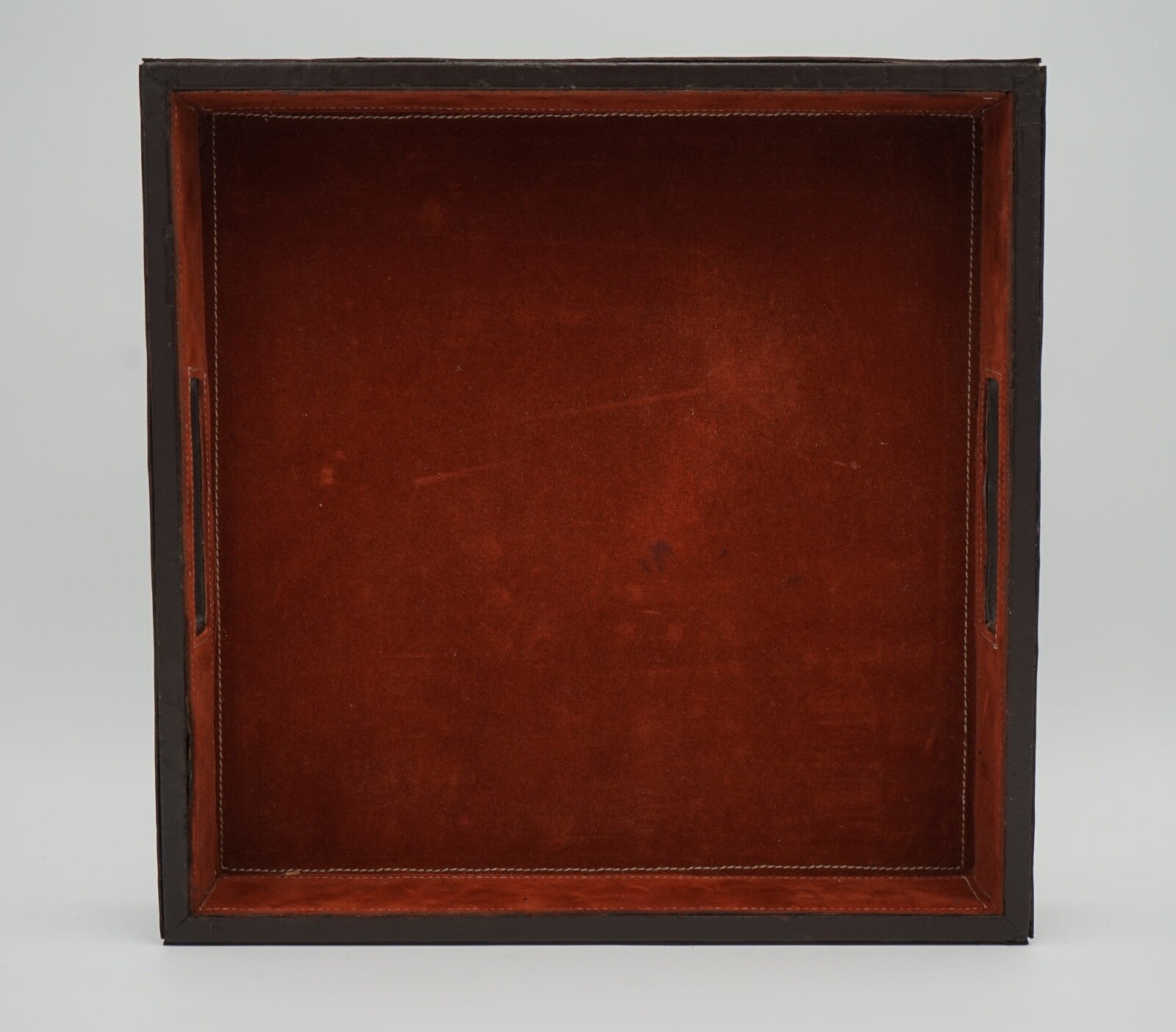 VINTAGE FAUX LEATHER SERVING DECORATIVE BUTLER TRAY WITH SUEDE LINING