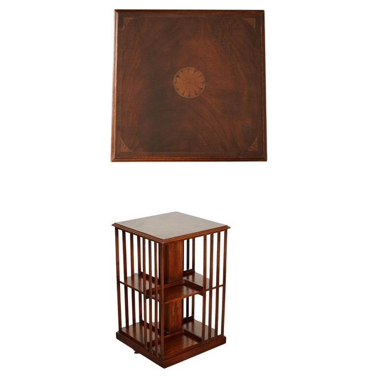 LOVELY ANTIQUE SHERATON REVIVAL INLAID REVOLVING BOOKCASE END TABLE