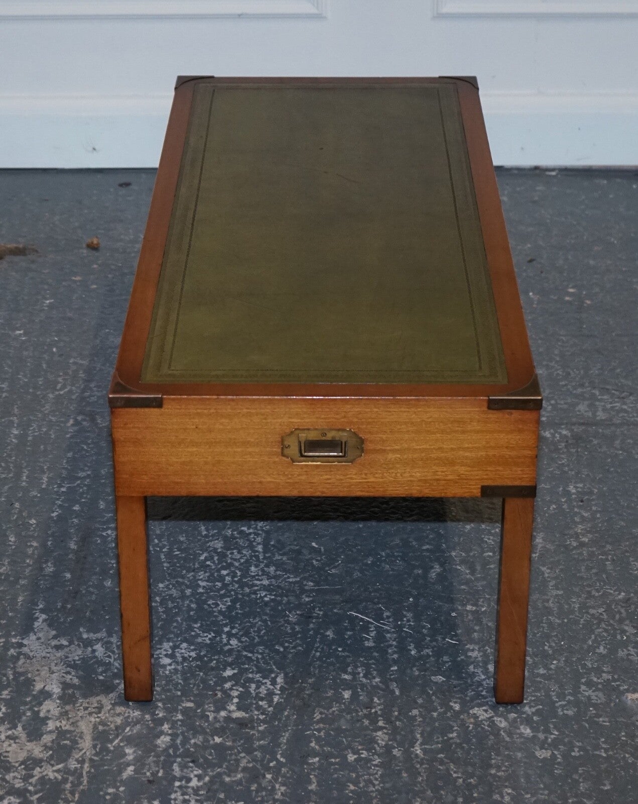 BEVAN FUNNELL COFFEE TABLE WITH TWO SIDE UNDERTABLES GREEN LEATHER TOP
