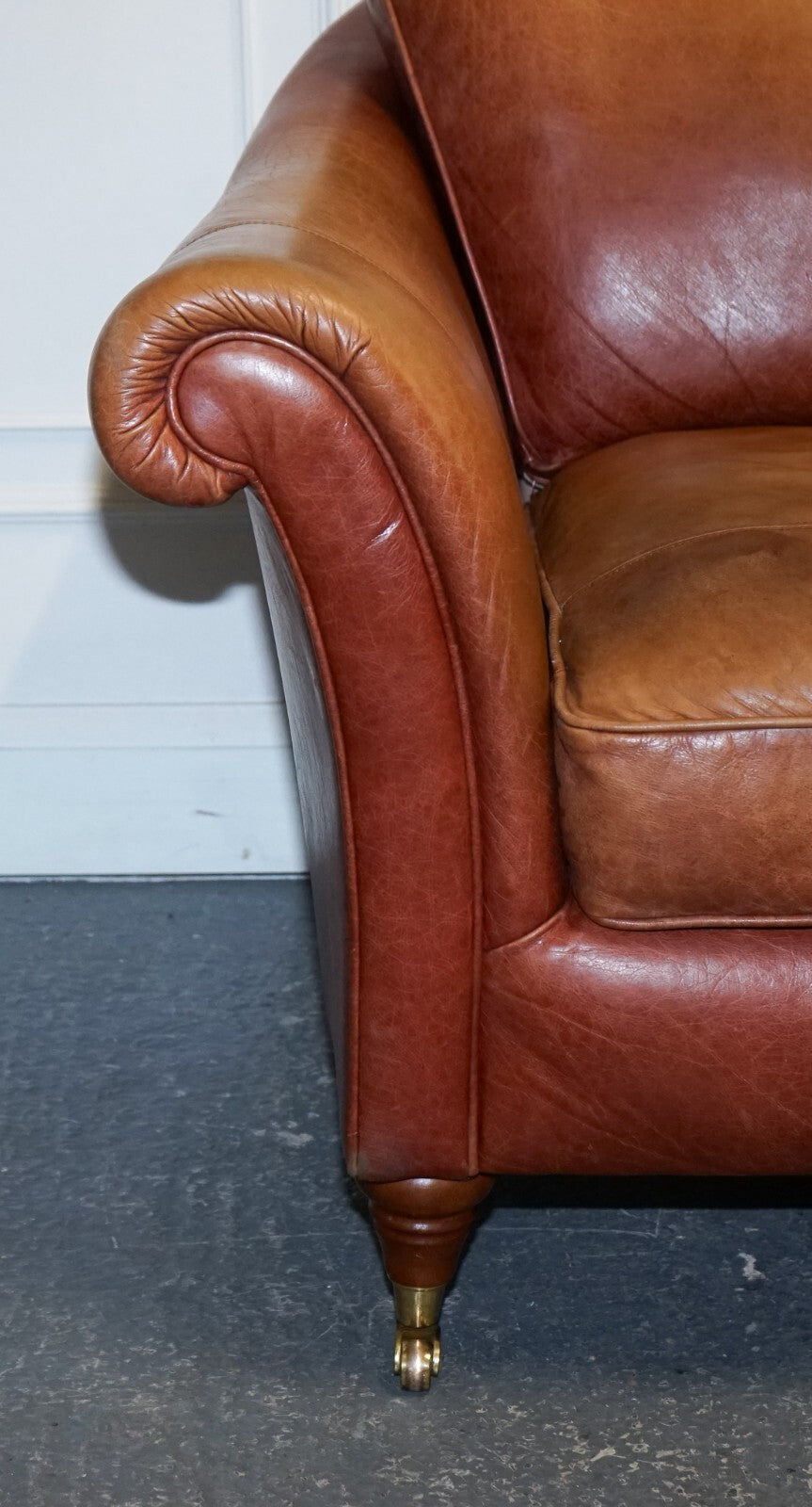 VINTAGE BROWN LEATHER TWO SEATER PARKER KNOLL SOFA