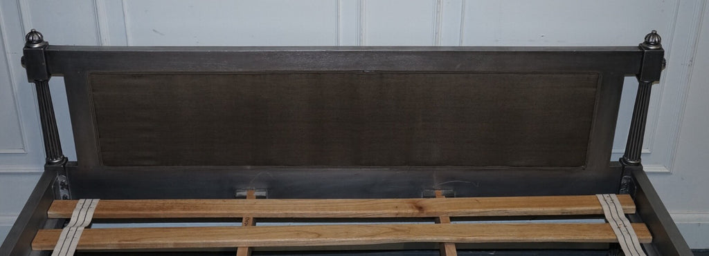 BEAUTIFUL FRENCH SILVER FRAME BUTTON BACKED KING SIZE WOODEN BED FRAME