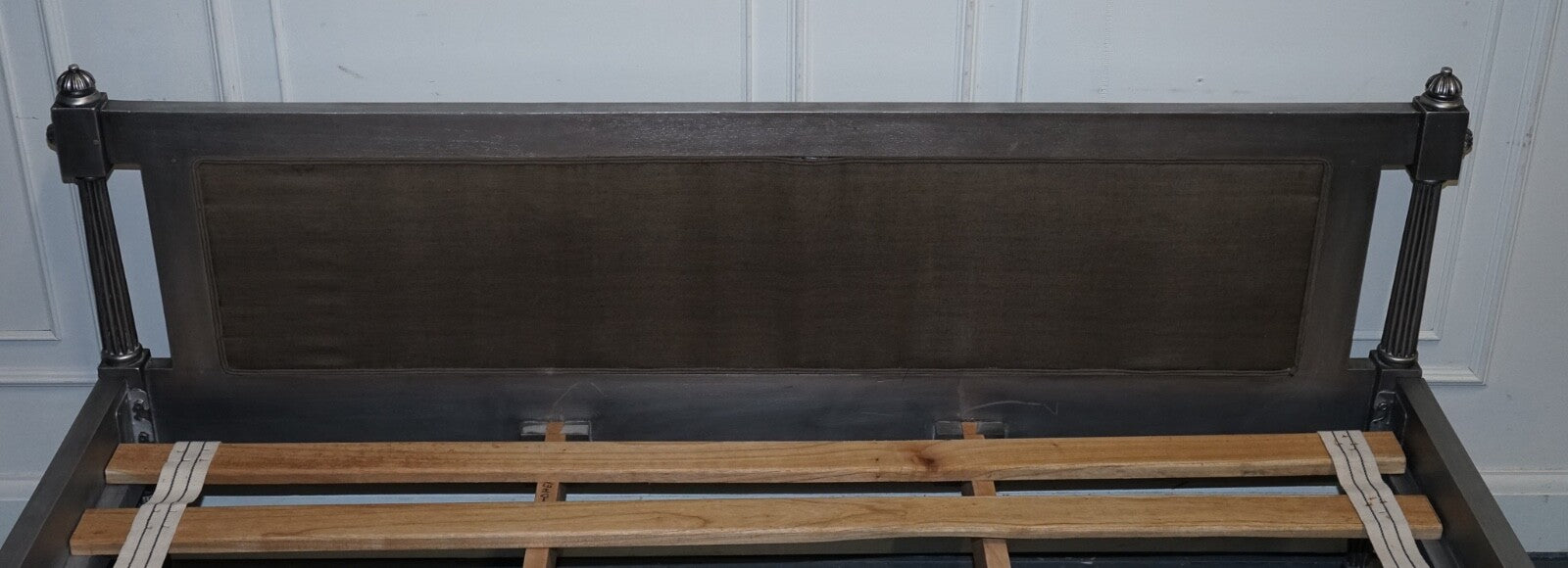 BEAUTIFUL FRENCH SILVER FRAME BUTTON BACKED KING SIZE WOODEN BED FRAME