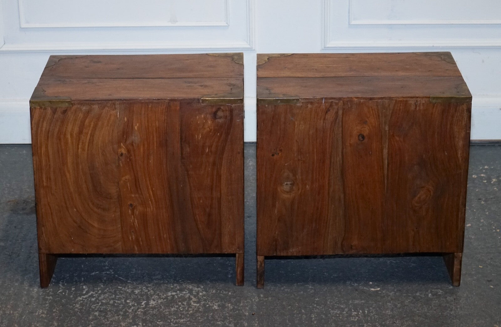 PAIR VINTAGE MILITARY CAMPAIGN BEDSIDE TABLES NIGHTSTANDS