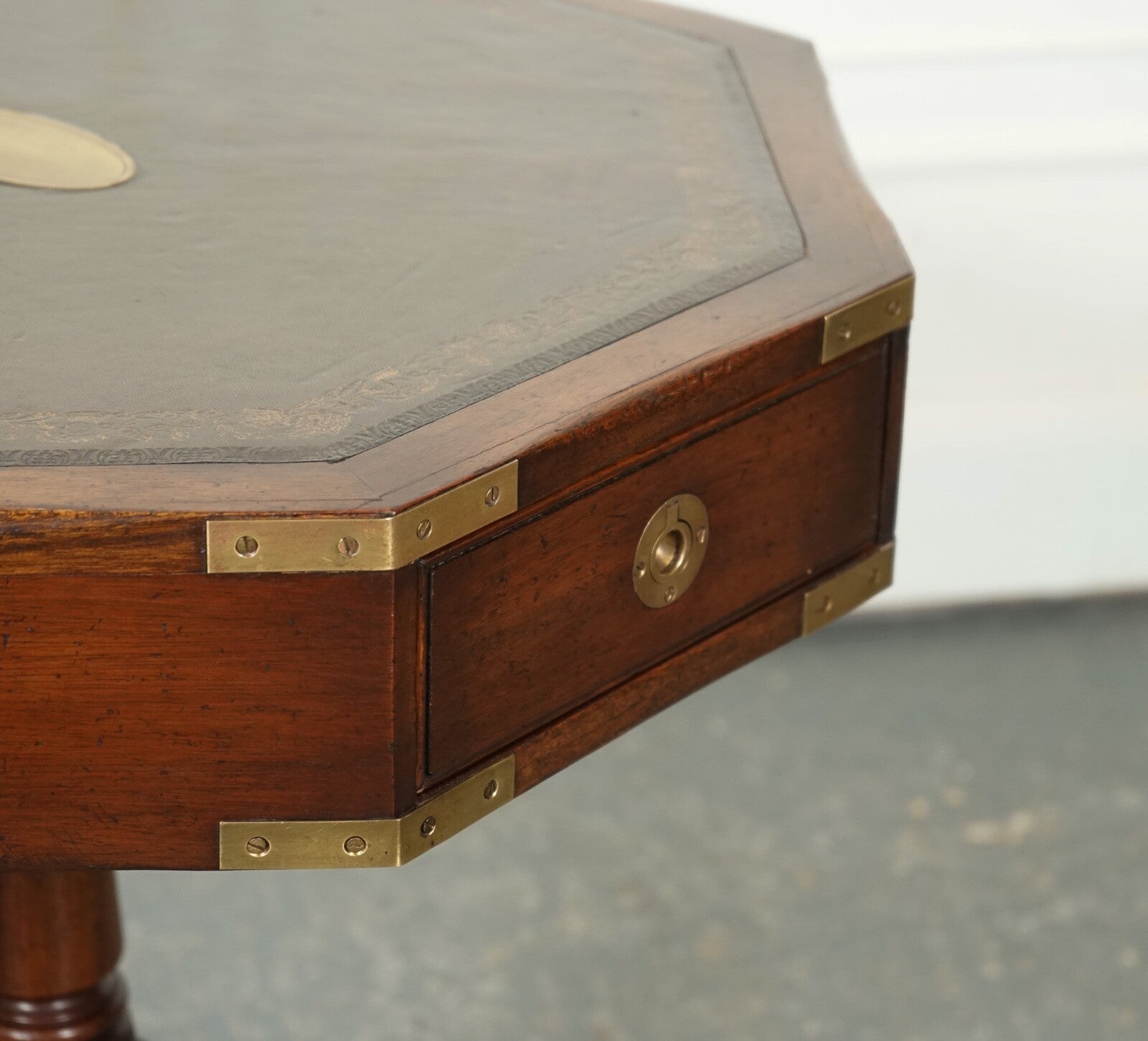 REVOLVING MILITARY CAMPAIGN REGENCY STYLE DRUM SIDE END TABLE BEVAN FUNNELL
