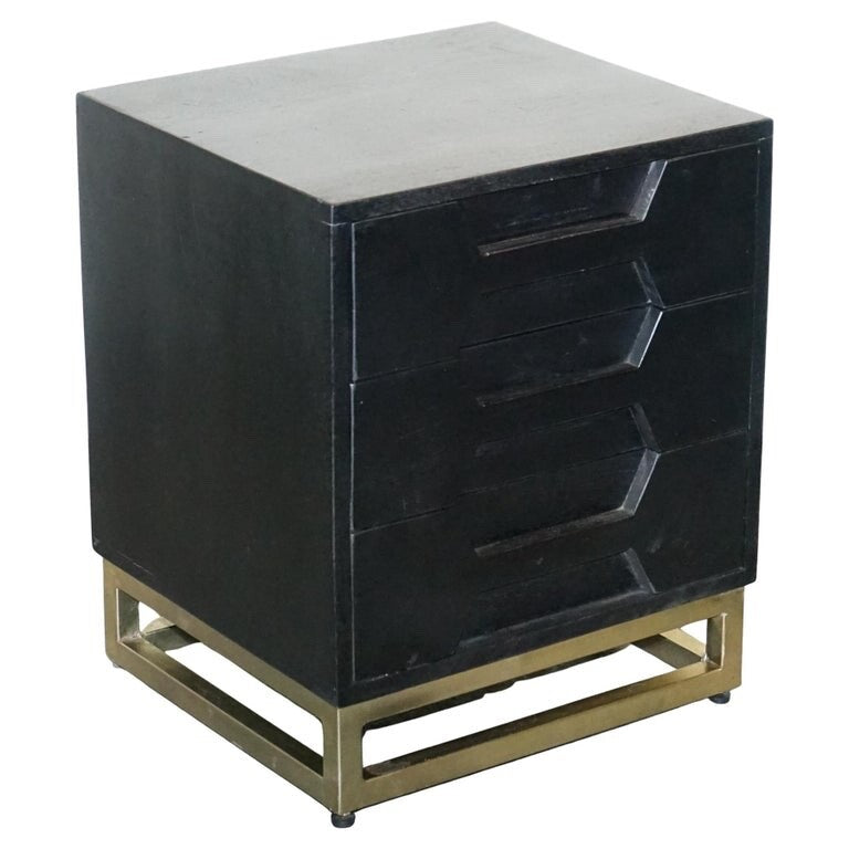 EX SHOWROOM ATKING AND THYME HEX BLACK AND GOLD BEDSIDE TABLE