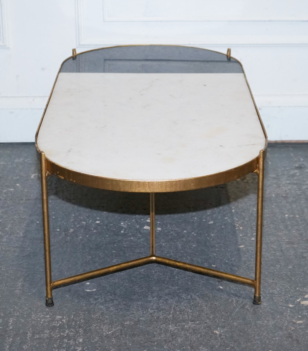 CONTEMPORARY ITALIAN TWO TONE MARBLE & LIMESTONE COFFEE TABLE ON METAL GOLD LEGS
