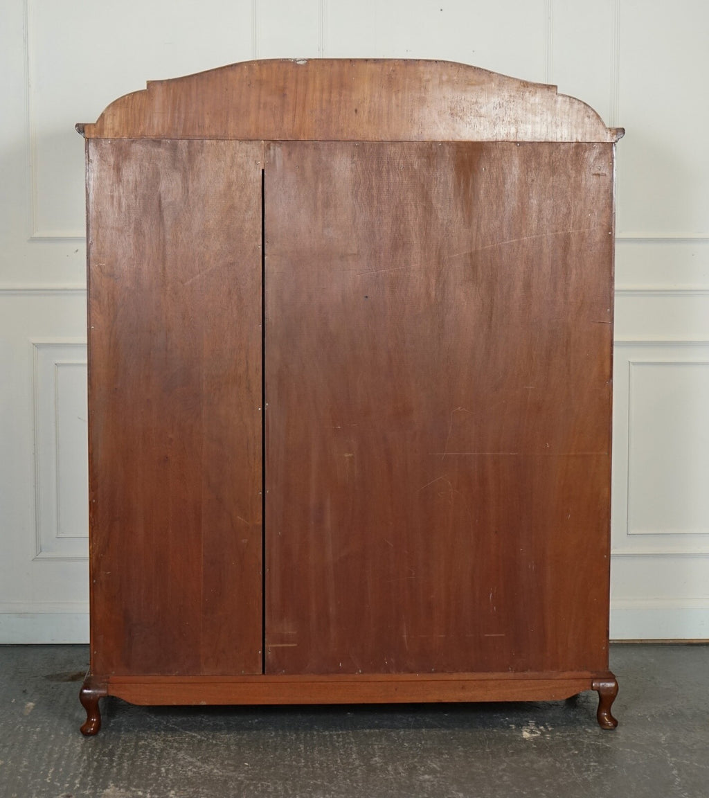 VICTORIAN QUEEN ANNE BURR WALNUT HEAVILY CARVED TRIPLE DOOR WARDROBE