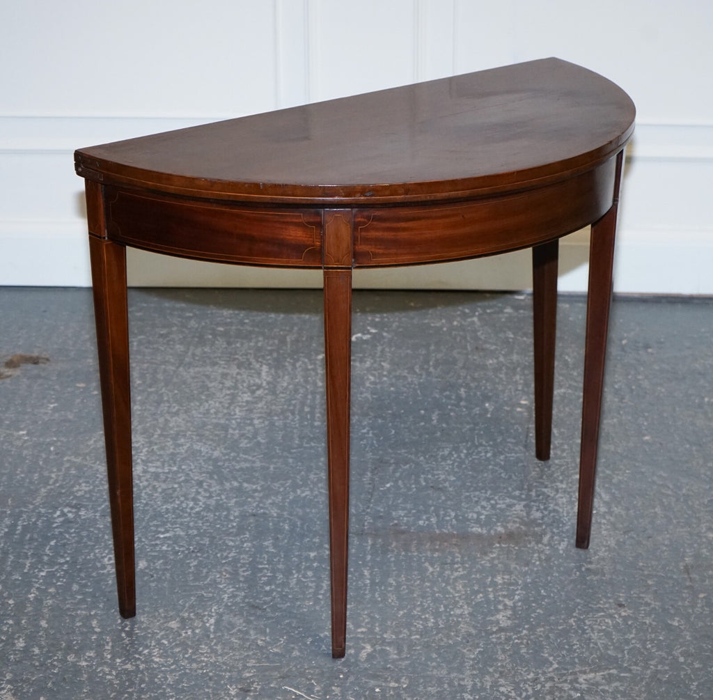FINE ANTIQUE CIRCA 1890 CONSOLE GAMES DEMI LUNE HALLWAY CARD TABLE UNFOLDS