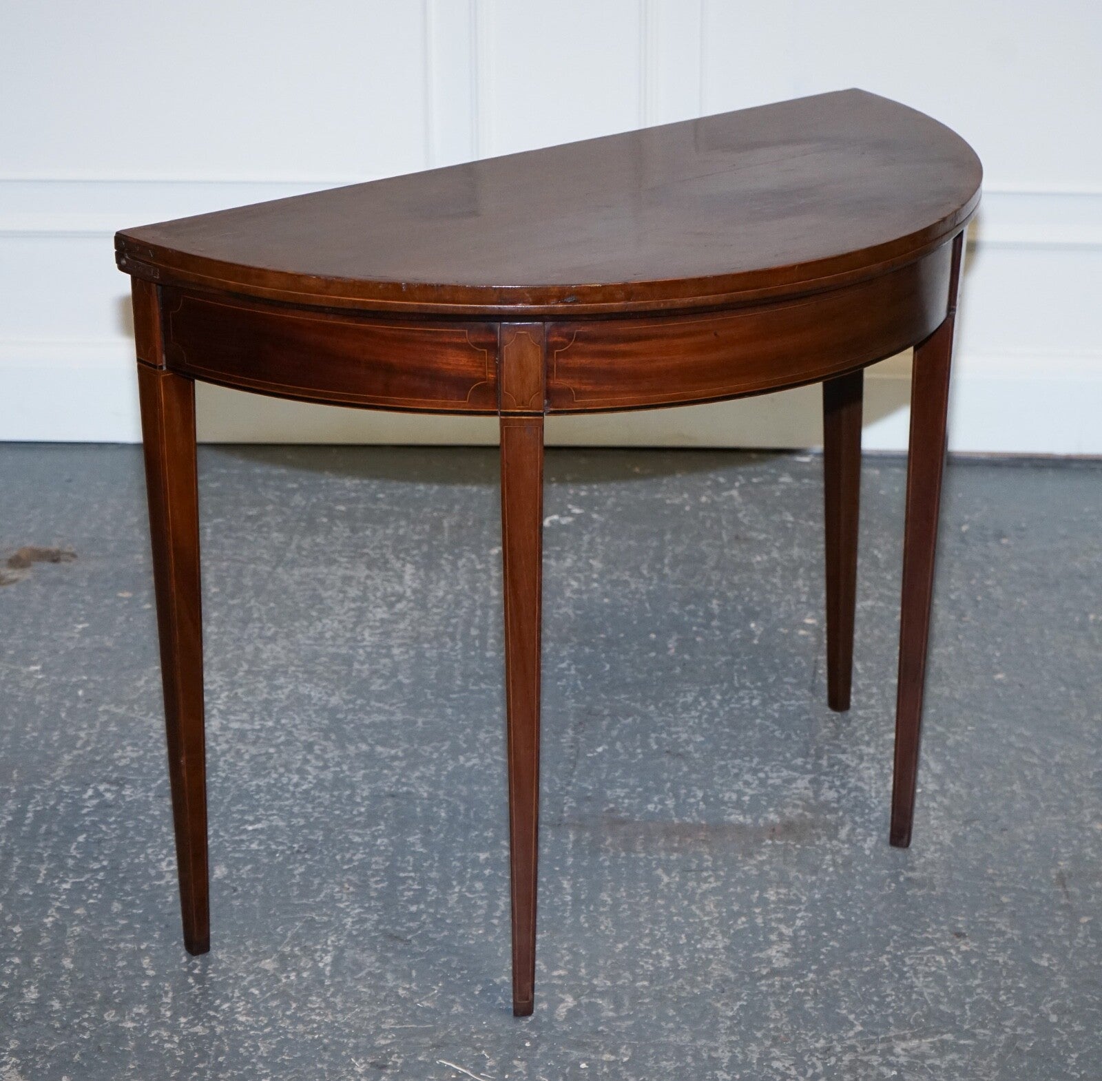 FINE ANTIQUE CIRCA 1890 CONSOLE GAMES DEMI LUNE HALLWAY CARD TABLE UNFOLDS
