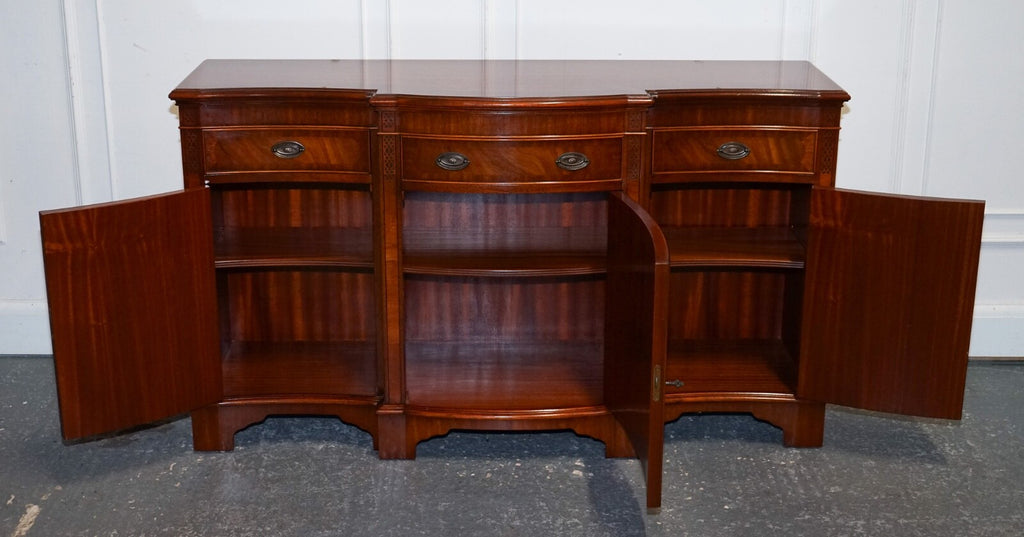 VINTAGE SERPENTINE BOW FRONT SIDEBOARD WITH DRAWERS & CUPBOARD BY WADE FURNITURE