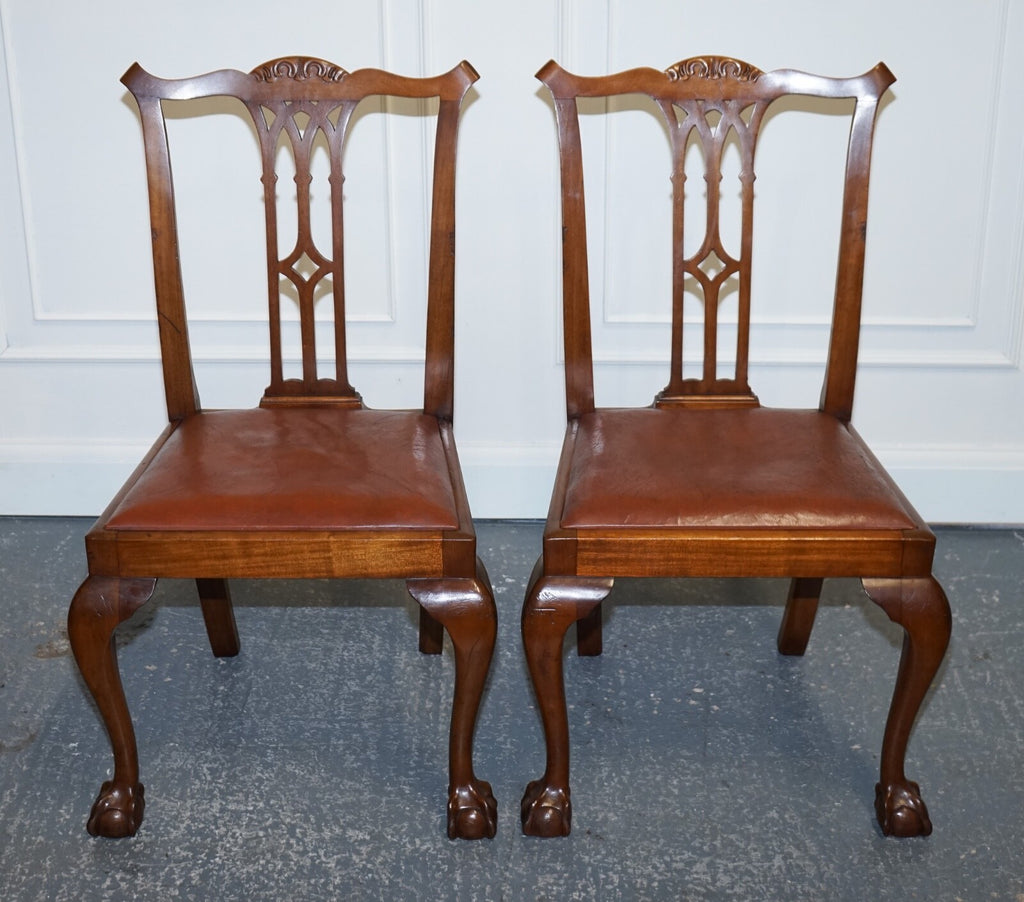 CHIPPENDALE STYLE 5 DINING CHAIRS WITH LEATHER SEATS PERFECT FOR ROUND TABLE