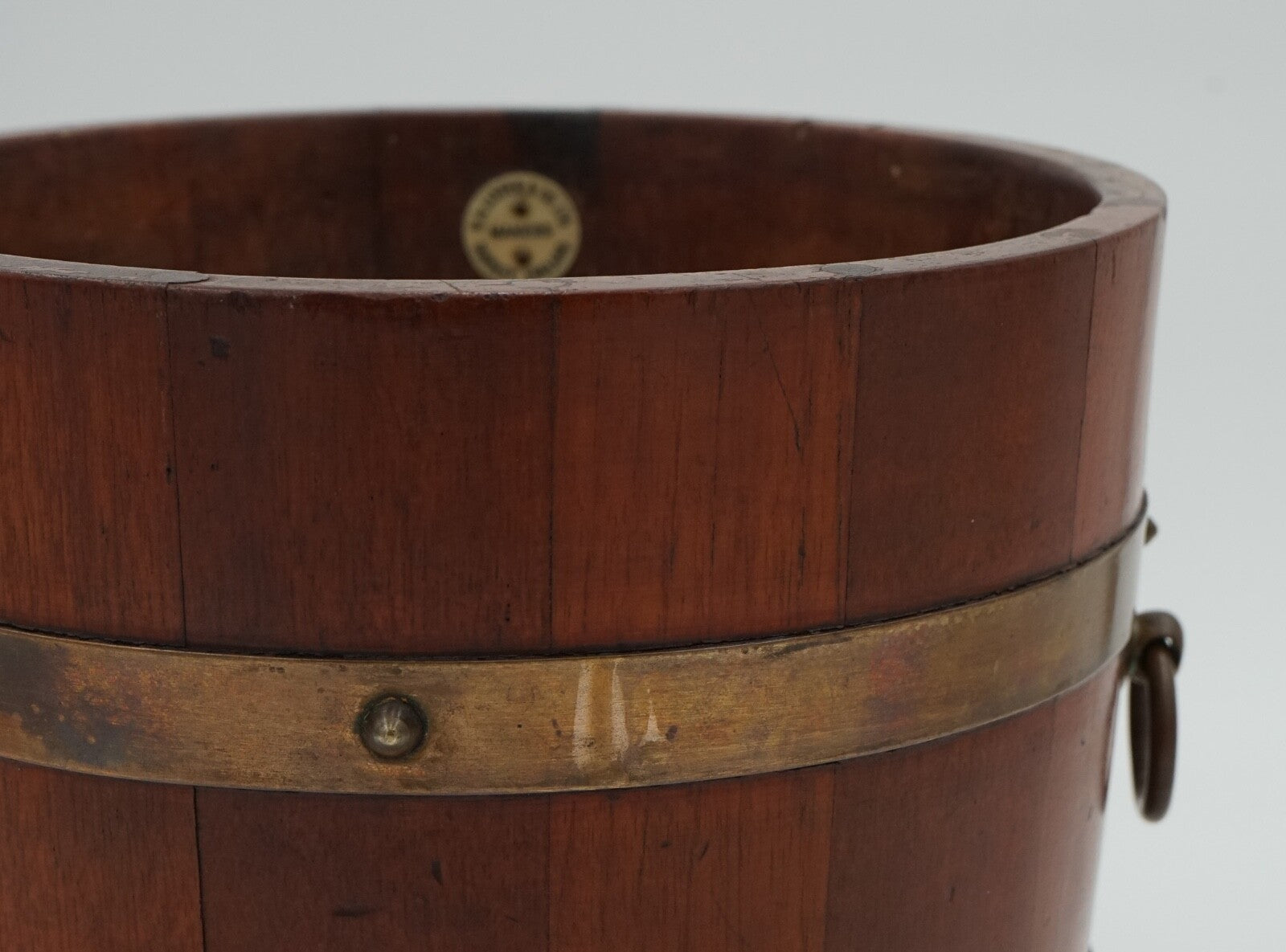 ANTIQUE R.A. LISTER & CO OAK BUCKET BRASS BRACES STUNNING PATINA