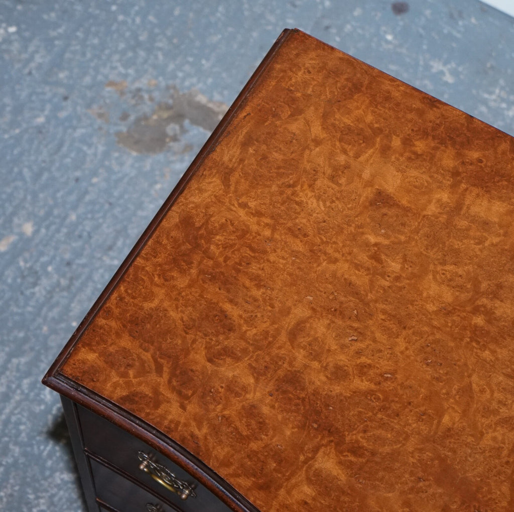 LATE 20TH CENTURY BURR WALNUT CHEST OF DRAWERS WITH BRASS HANDLES