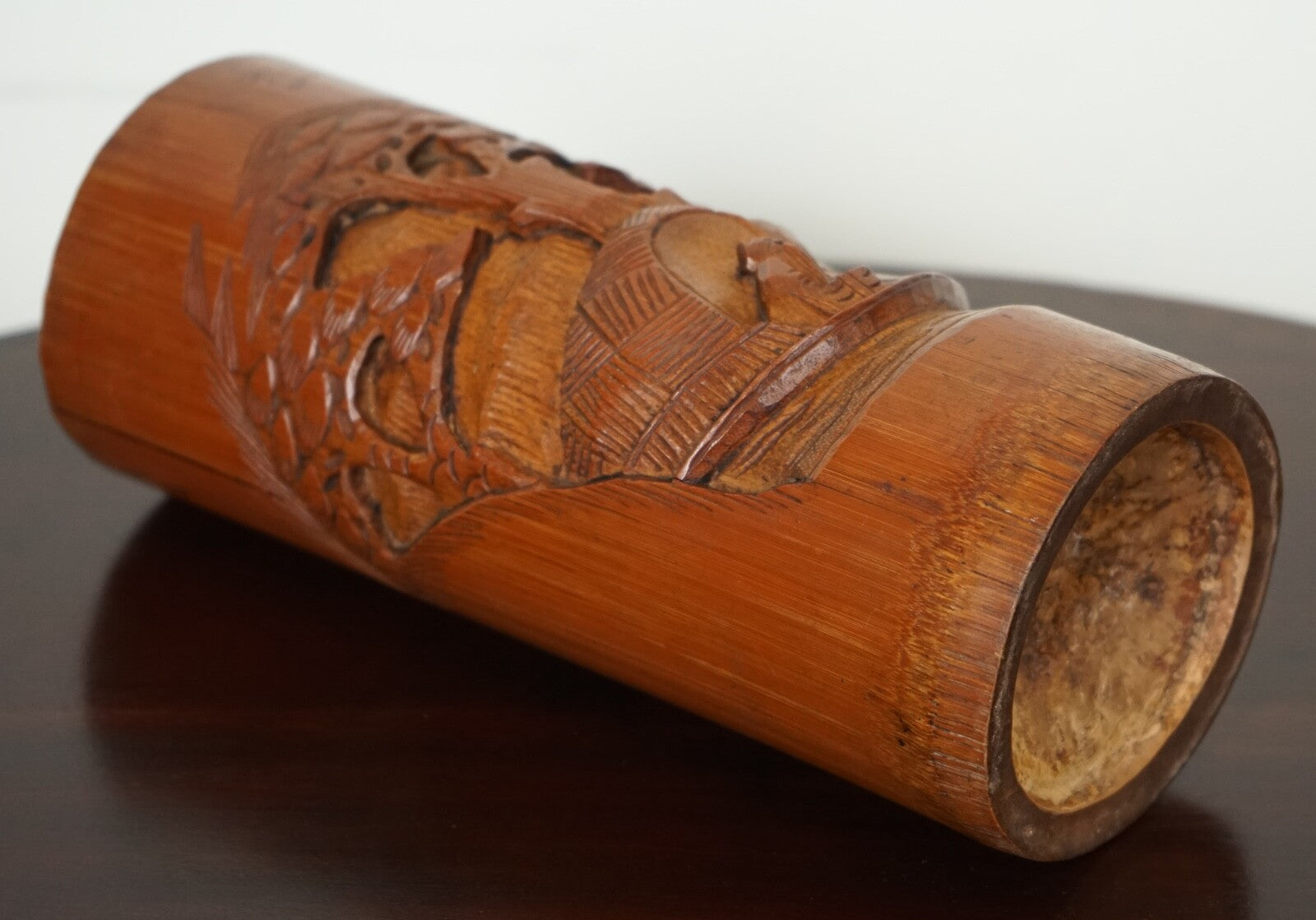 OLD CHINESE BAMBOO BRUSH POT DRIED FLOWER VASE