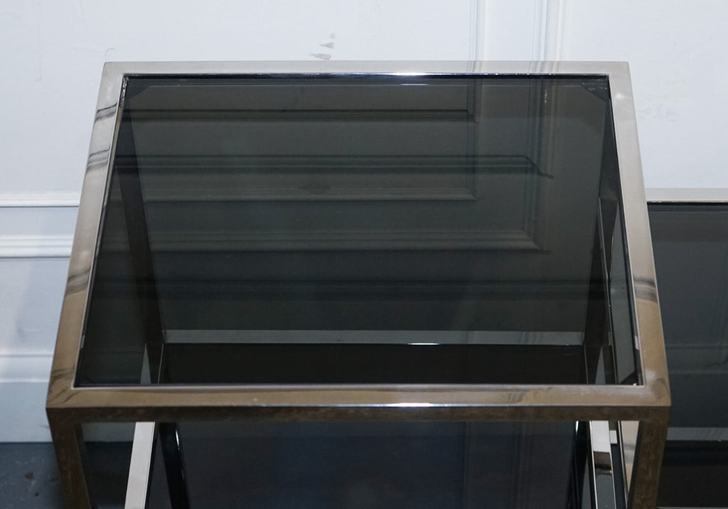 SHOWROOM CASA PADRINO SMOKED GLASS POLiSHED STAINLESS STEEL CONSOLE TABLE