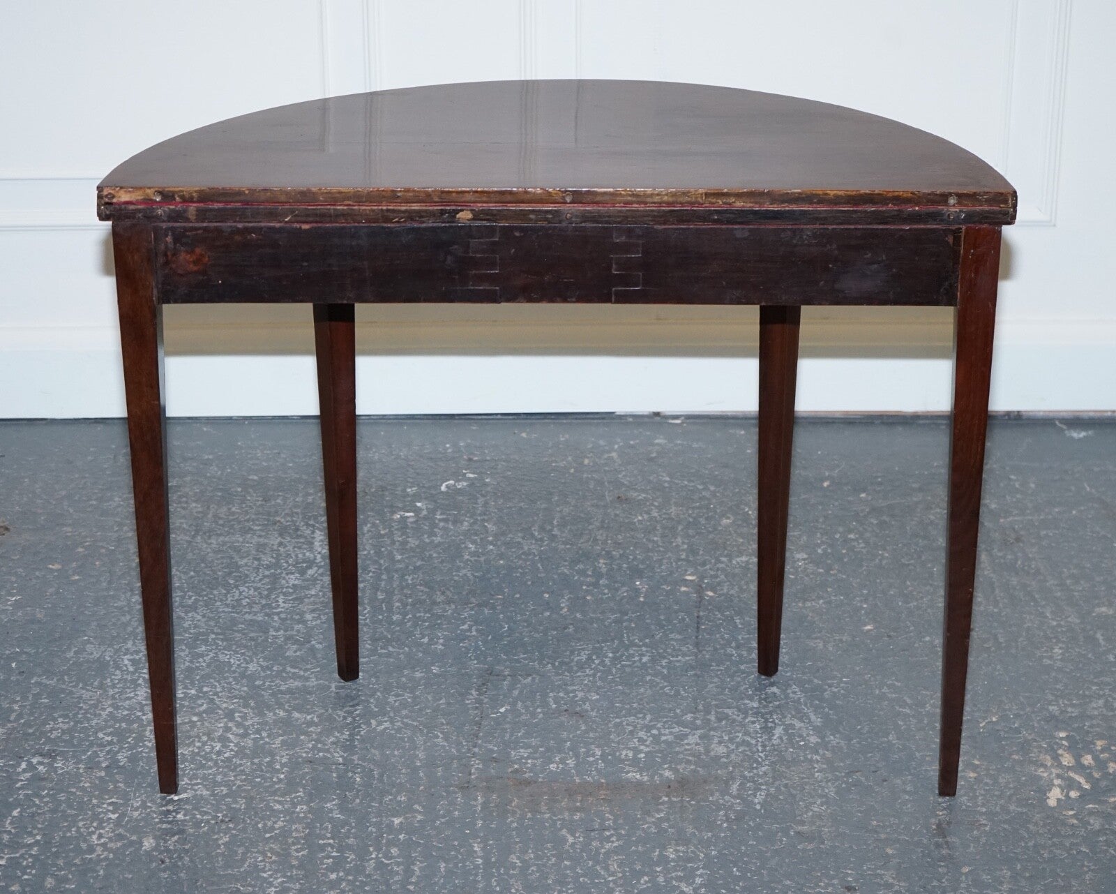 FINE ANTIQUE CIRCA 1890 CONSOLE GAMES DEMI LUNE HALLWAY CARD TABLE UNFOLDS
